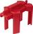 A red plastic piece resembling a block with four legs and rectangular cutouts, commonly used in children's construction toys.