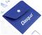 A blue leather pouch with a silver snap button featuring the brand name 'Dasqua' printed in white.