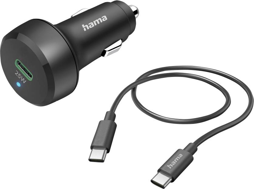 Hama Auto-Schnellladegeraet mit Ladekabel USB-C, PD, 25 W, 1 m, Schwarz Car charging station 25 W Black