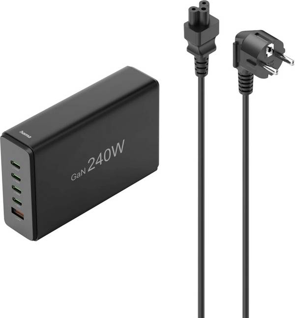Hama USB charging station 240 W USB-C® socket, USB-A socket QC 2.0, Power Delivery 3.0, Quick Charge 3.0 Black Indoors Quick charger, USB Power Delivery (USB-PD), GaN, Qualcomm Quick Charge 3.0
