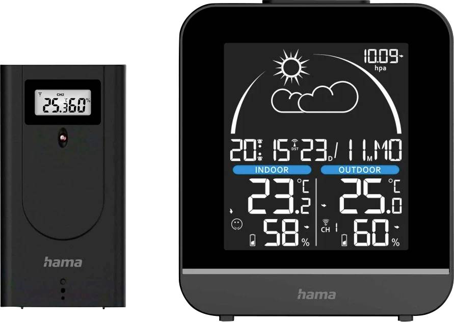 Hama Wetterstation La Gomera, mit Außensensor, Funk, Wecker, Schwarz 00222218 Wireless digital weather station