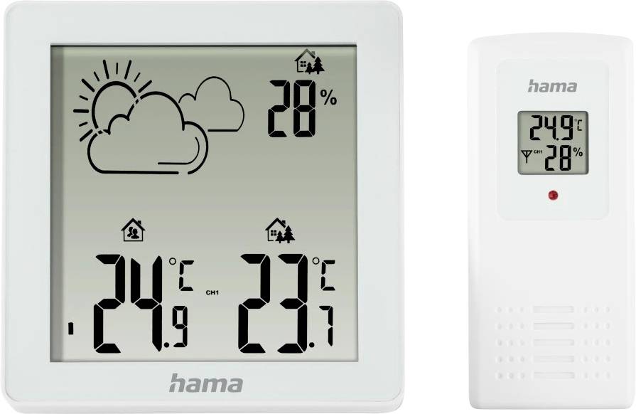 Hama Wetterstation Zakynthos, Thermometer, Hygrometer, mit Außensensor, Weiß 00222234 Wireless digital weather station