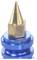 A close-up of a blue and gold metal nozzle with a pointed tip, likely part of a tool designed for precision application or repair work.