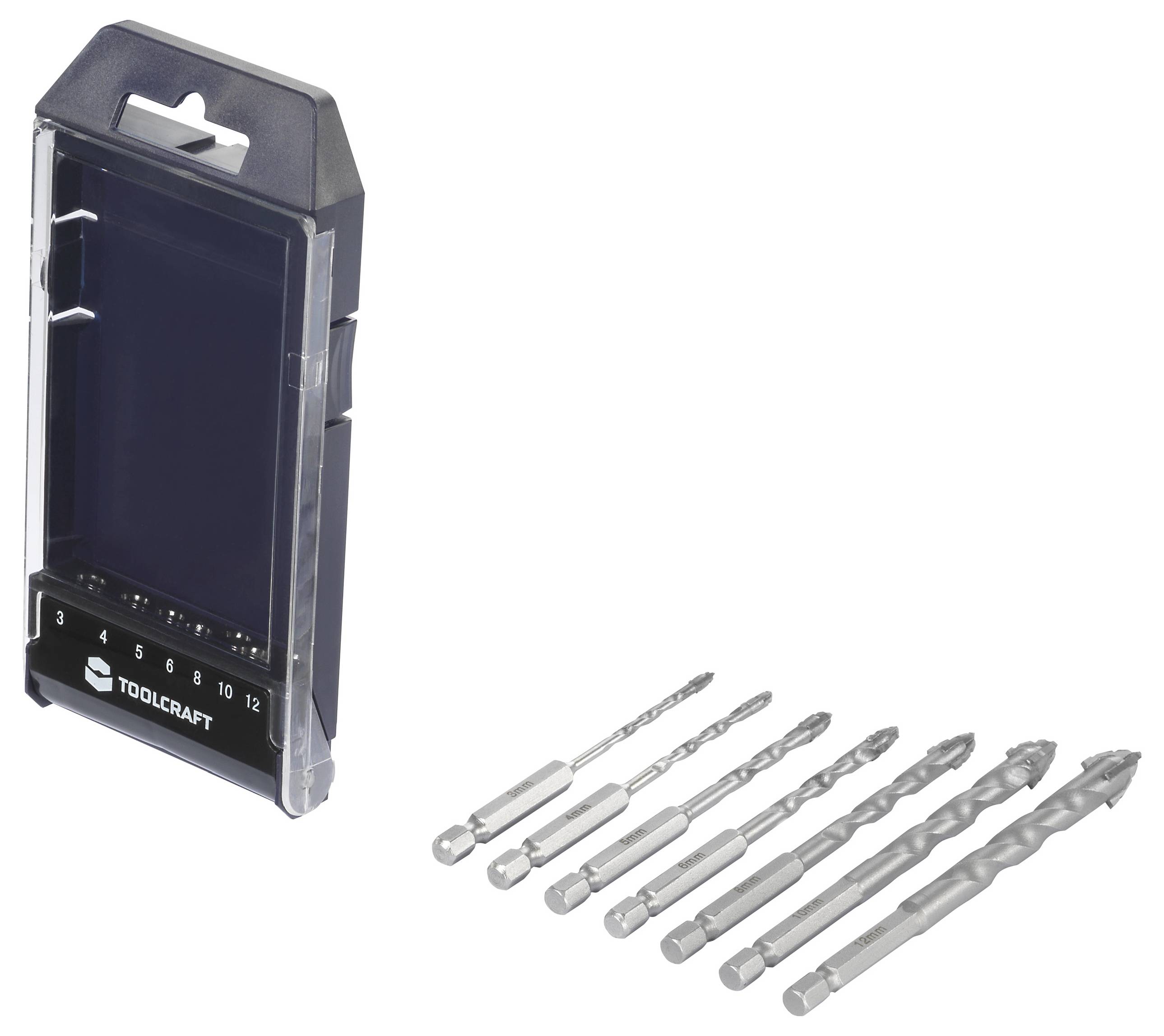 'TOOLCRAFT' box with 6 drill bits of varying sizes displayed alongside.