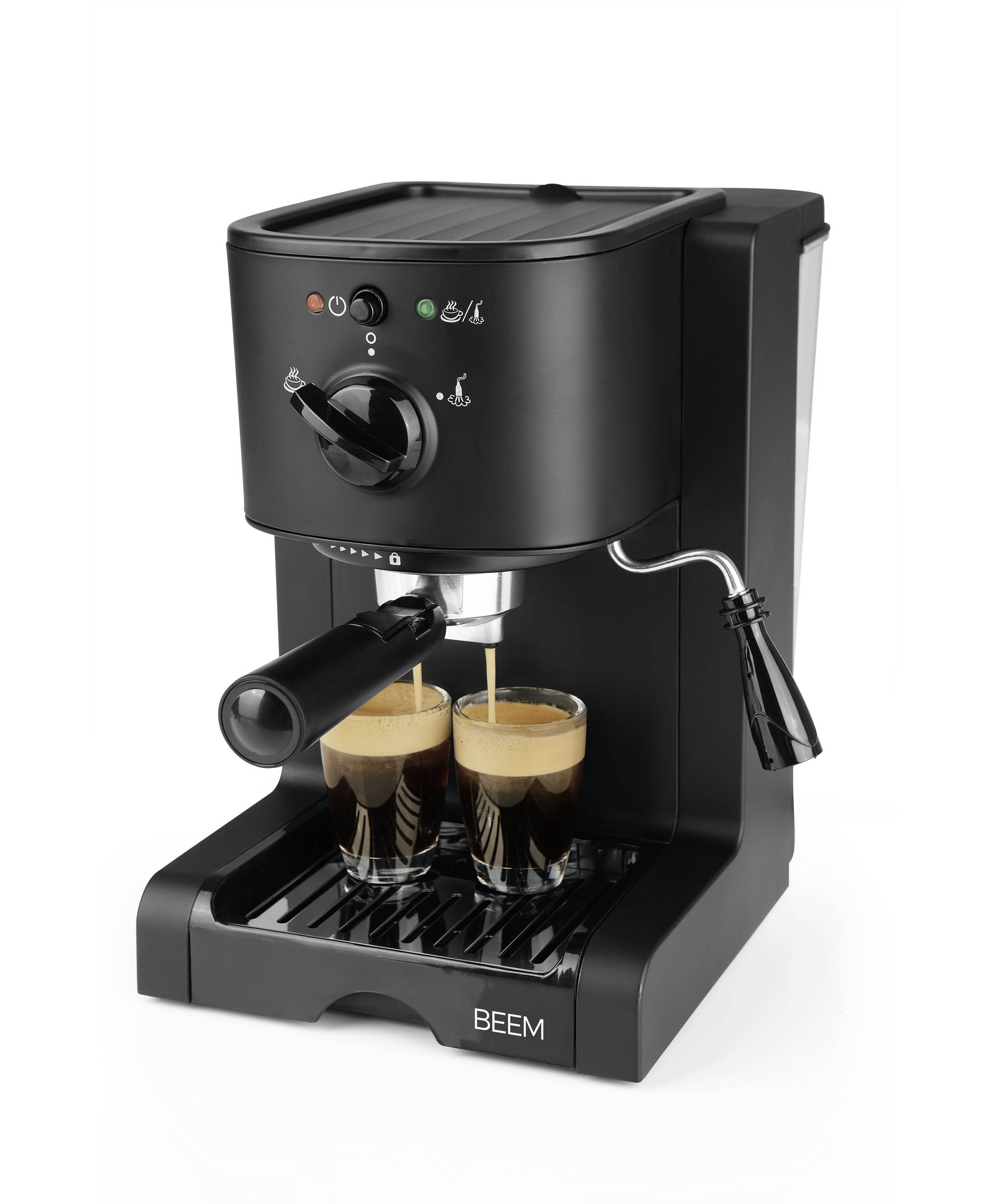 BEEM 03270 Espresso machine with sump filter holder Black (matt) 1470 W Plate warmer, incl. frother nozzle-8