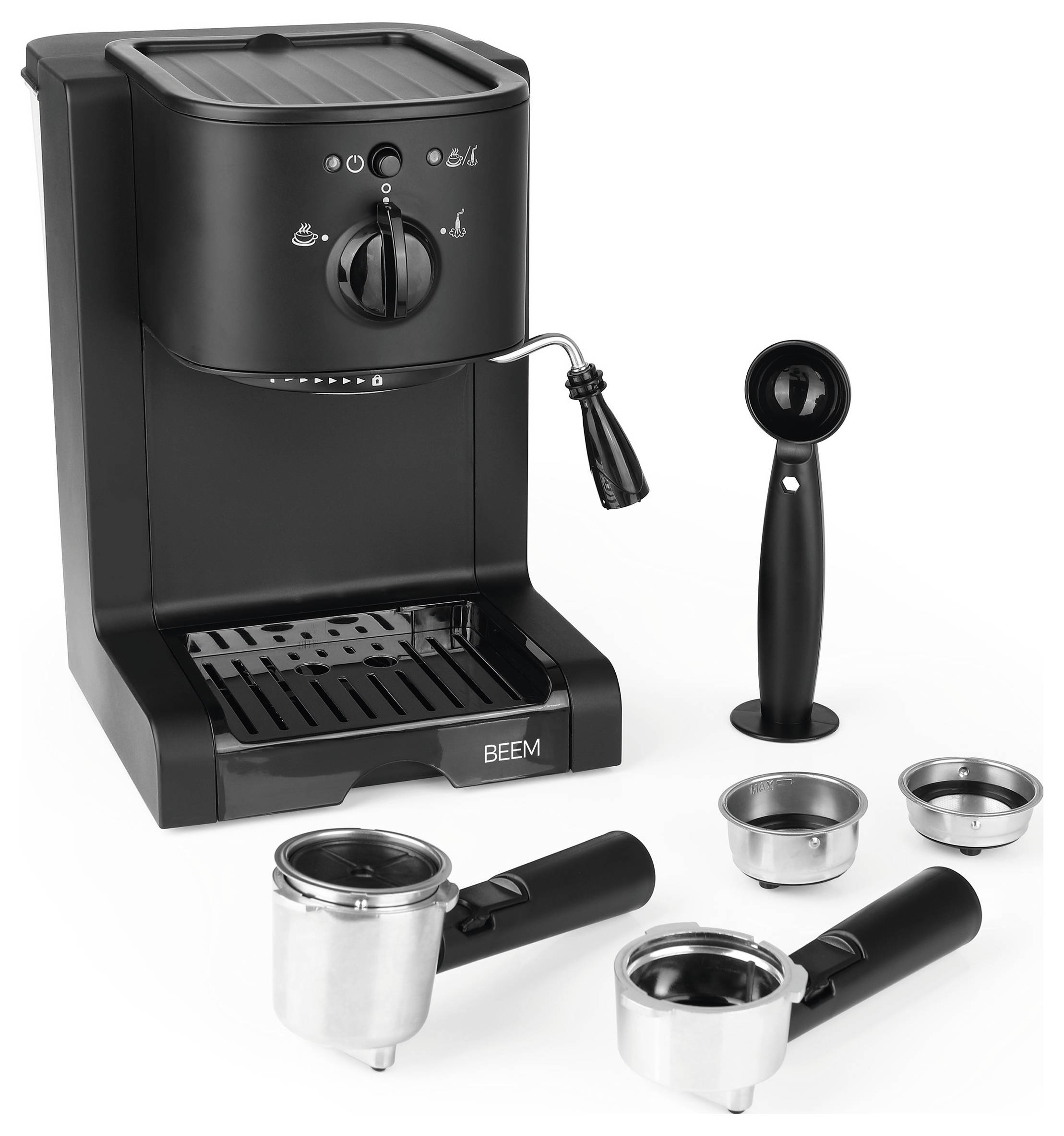 BEEM 03270 Espresso machine with sump filter holder Black (matt) 1470 W Plate warmer, incl. frother nozzle-3