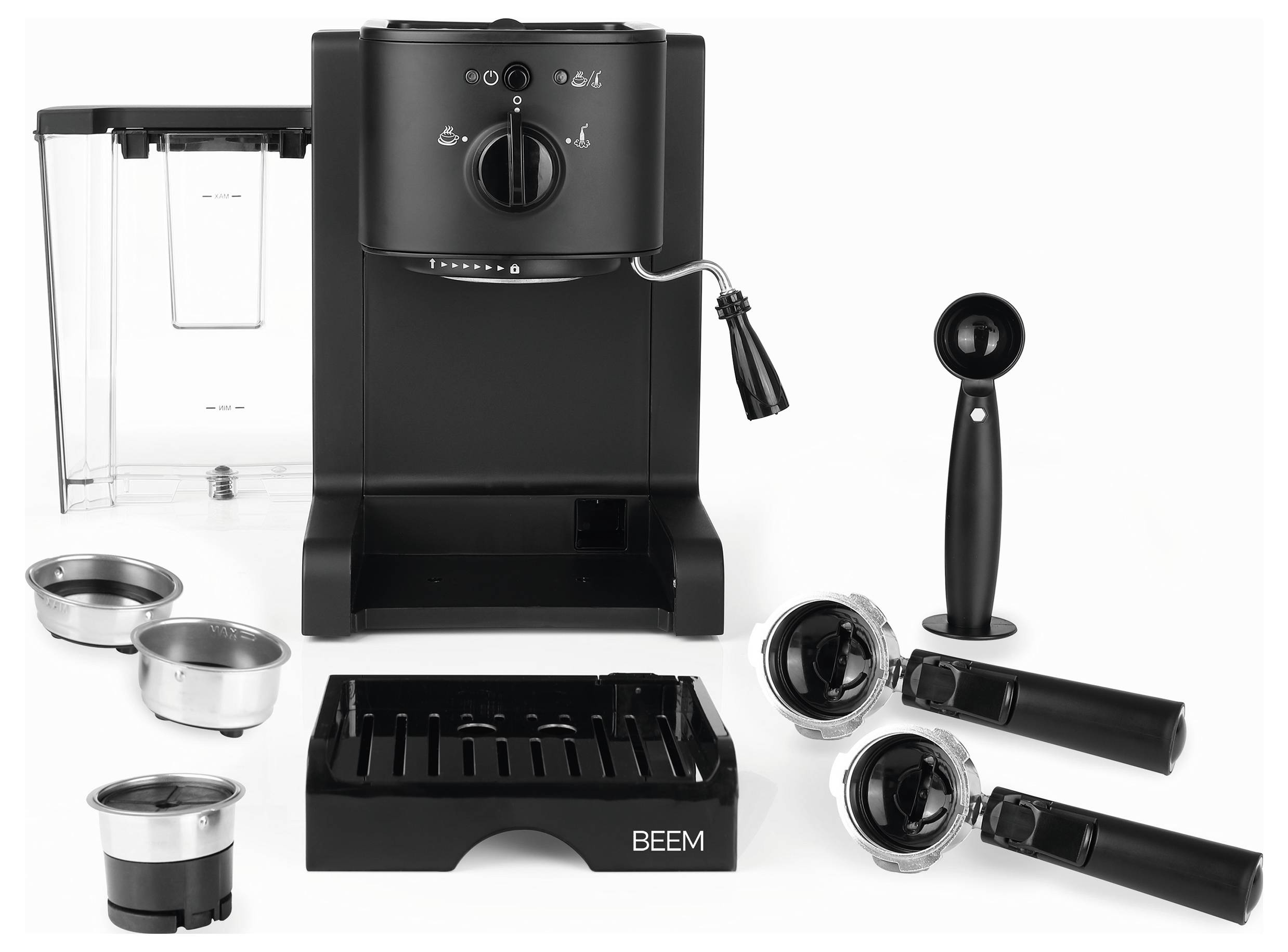 BEEM 03270 Espresso machine with sump filter holder Black (matt) 1470 W Plate warmer, incl. frother nozzle-4