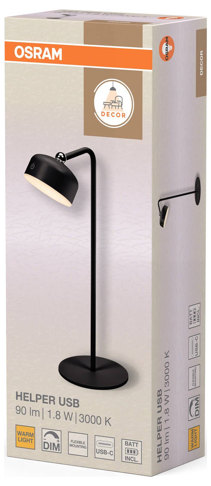 OSRAM HOMELIGHTING DECOR HELPER GADGET 830 USB Black 4058075849242 Wall light 1.80 W Black-2