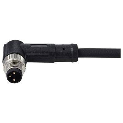 A black L-shaped electrical connector with a metal screw thread and four pins, designed for industrial or technical equipment use.