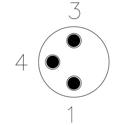 Diagram of a circular connector with three sockets inside. Numbers 3, 4, and 1 are labeled around the outer circle.