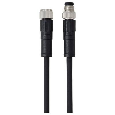 Two black and silver connectors with cables, featuring round, threaded metal ends; positioned side by side vertically.