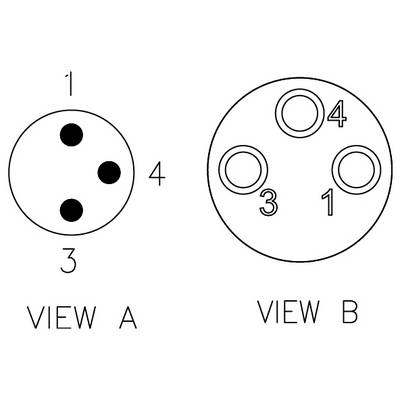 'View A' shows a circle with three black dots labeled 1, 3, and 4. 'View B' shows a circle with three rings labeled 1, 3, and 4.