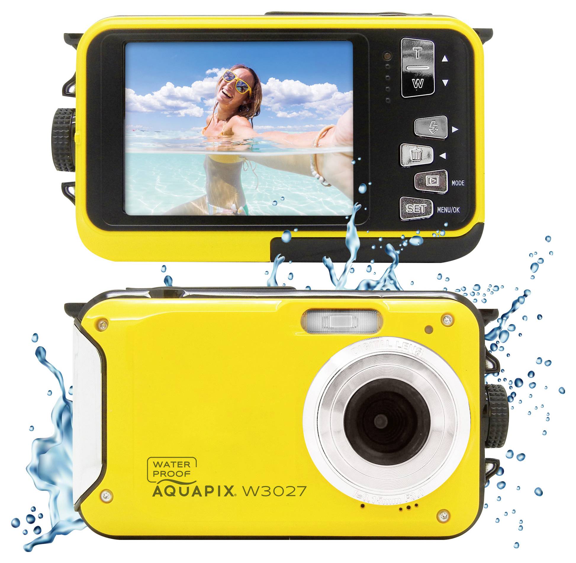 Easypix W3027-Y Wave Yellow Digital camera 30 MP Yellow Battery, Camera bag Image stabiliser, Full HD Video, Built-in fl-4