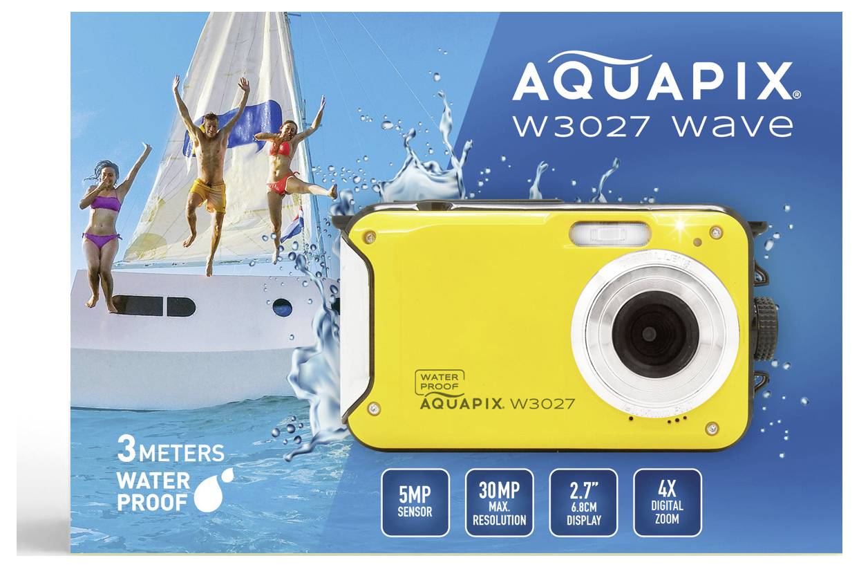 Easypix W3027-Y Wave Yellow Digital camera 30 MP Yellow Battery, Camera bag Image stabiliser, Full HD Video, Built-in fl-6
