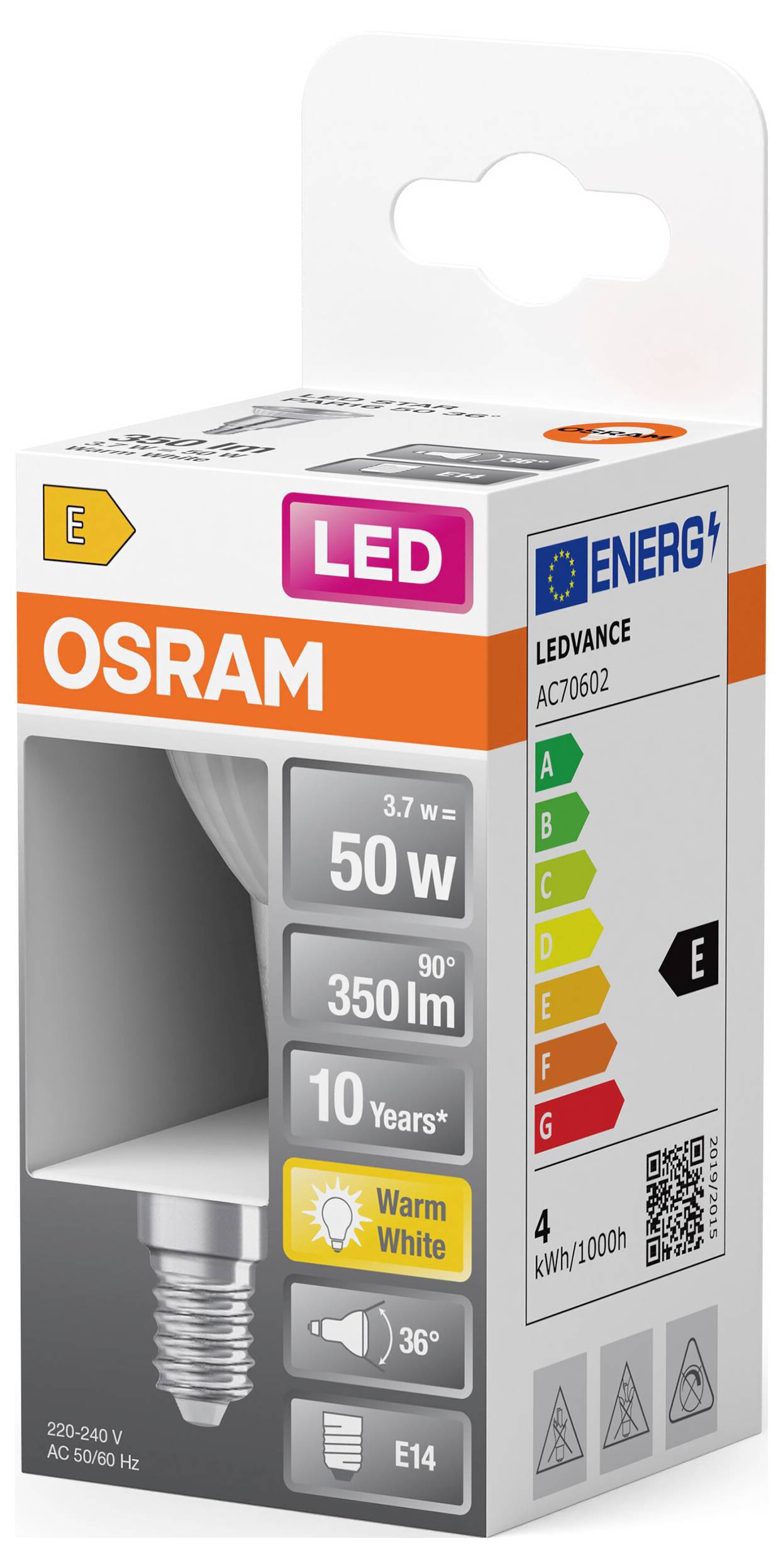 OSRAM HOMELIGHTING 4099854458705 LED reflector lamp EEC E (A - G) E14 Par 16 3.7 W Warm white (Ø x H) 50.00 mm x 50.00 m-2