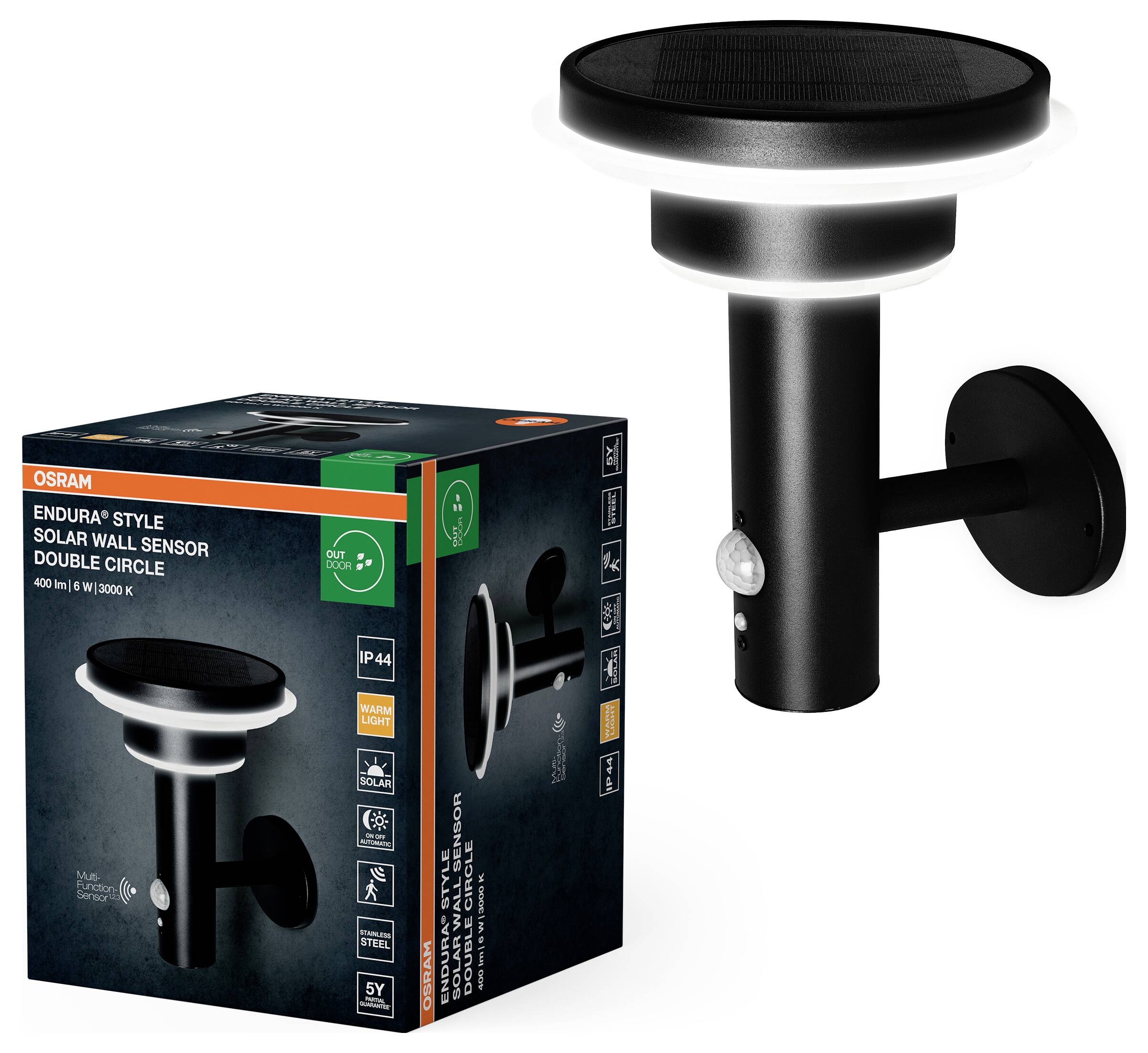 OSRAM HOMELIGHTING ENDURA Style Solar Wall Sensor Double Circle 6W Black 4099854455506 LED outdoor wall light LED (monoc-1