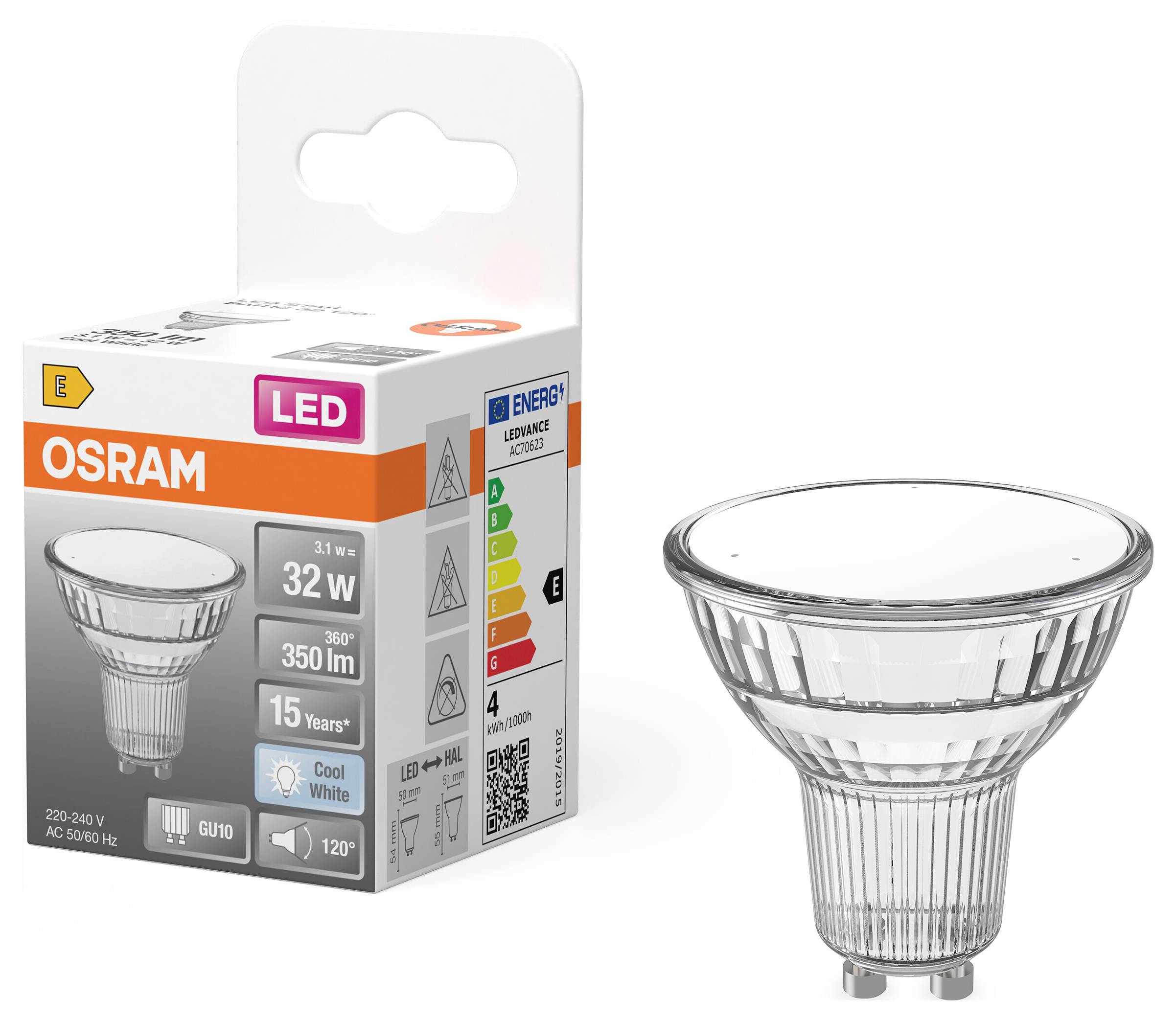 OSRAM HOMELIGHTING 4099854458682 LED reflector lamp EEC E (A - G) GU10 3.1 W Cool white (Ø x H) 50.00 mm x 50.00 mm 1 pc-1