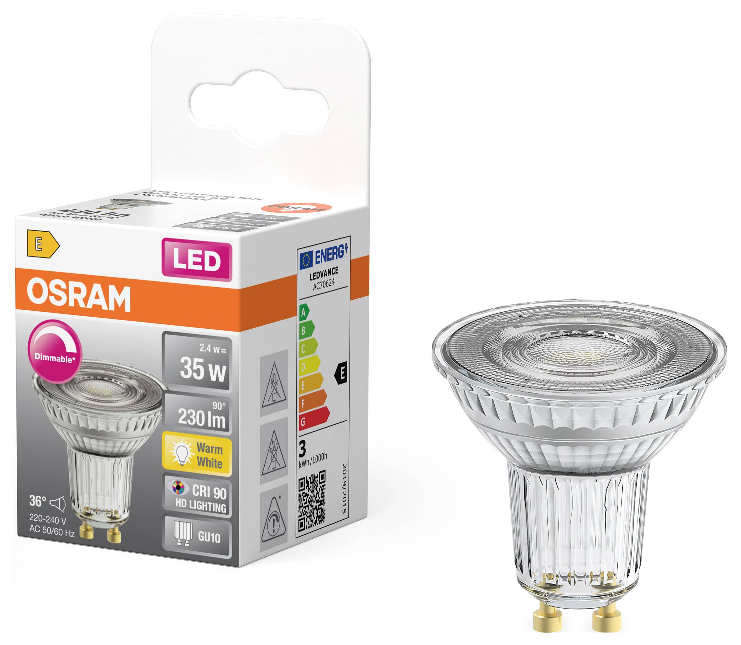 OSRAM HOMELIGHTING 4099854457036 LED reflector lamp EEC E (A - G) GU10 2.4 W Warm white (Ø x H) 50.00 mm x 50.00 mm 1 pc-1