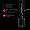 A black torch with LED display features 'Dual Power Source', 'IP68 protection' and is 'rechargeable'.
