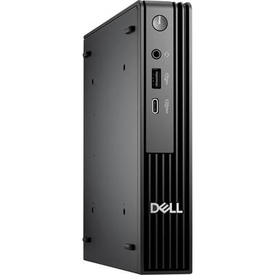 A black Dell desktop computer stands upright, showing a power button, two USB ports, and audio jack on the front panel.