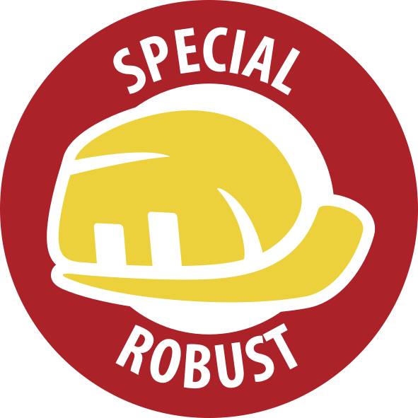 Red circular badge with a yellow hard hat icon and the words 'SPECIAL ROBUST'.