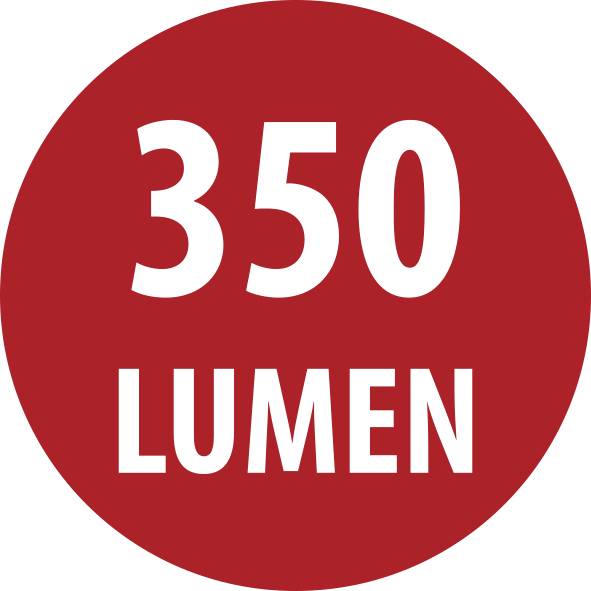 Red circular badge with white text '350 LUMEN'.