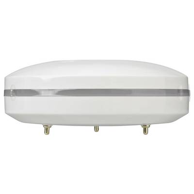 White oval rooftop antenna or sensor enclosure with a gray center band and three mounting bolts underneath.