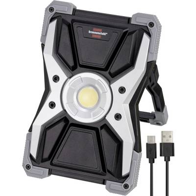 Portable rugged LED work light with USB charging cable and handle, shown front view on white background.