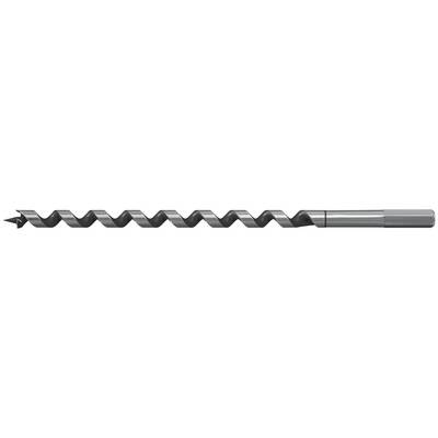 Metal drill bit with a black spiral cutting section and silver shank, shown horizontally on a white background.