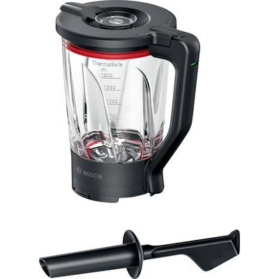 'Bosch ThermoSafe' blender jug with measurement markings and a black tamper tool below.