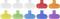 Ten adhesive electrode pads in a single row, each a different color: white, red, orange, yellow, green, blue, and purple.