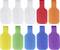 Ten colorful adhesive cable ties in white, red, orange, yellow, green, blue, and purple shades arranged in two rows.