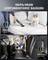 'Powerful suction, 19 kPa/45 AW: Eco-Mode 8000 Pa, Max-Mode 19000 Pa. Person vacuuming a sofa with a cat sitting, and a car seat.'