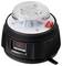 A black rotating LED warning light with a transparent top dome, red switch, and power button at the base, designed for safety signaling.
