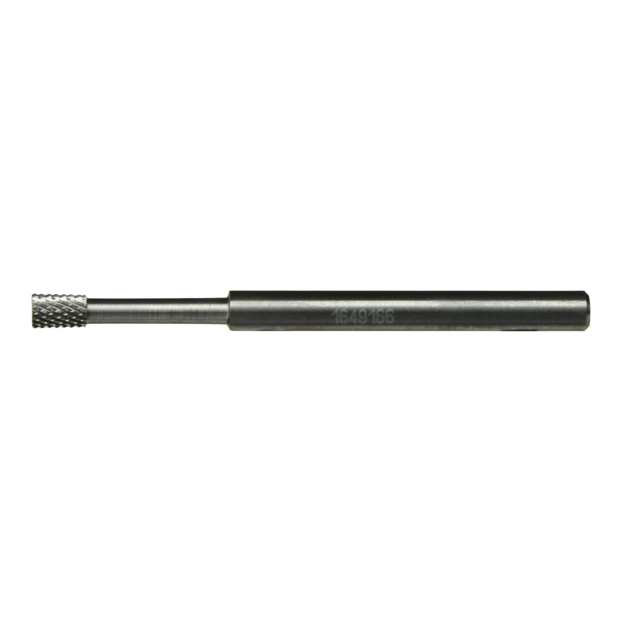 A cylindrical metal drill bit with a textured tip used for precise drilling or crafting tasks.