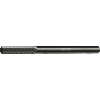 A metal cylindrical tool with spiral threading, resembling a drill bit, used for cutting or shaping materials.