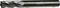 A cylindrical metal end mill tool with spiral cutting edges used for machining.