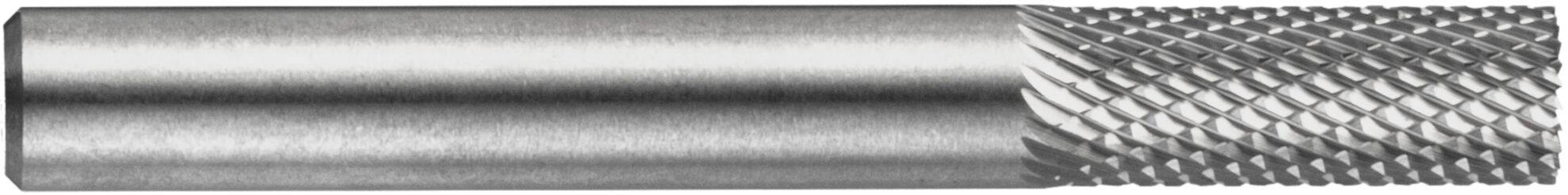 A metal rod with a smooth cylindrical body and diamond-patterned knurled section at one end for enhanced grip.