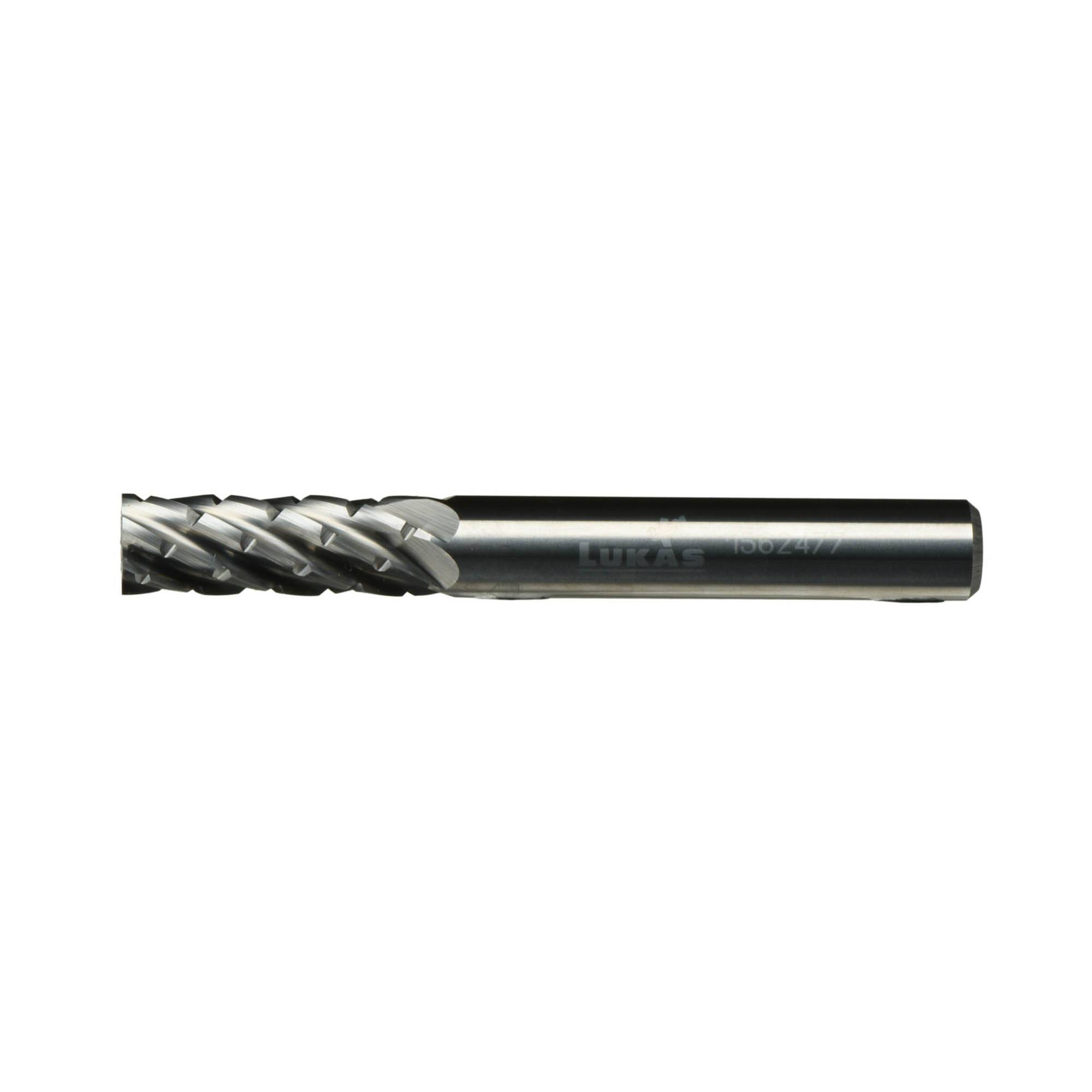 A silver metal drill bit with a spiral fluted tip on the left side, shown against a white background.