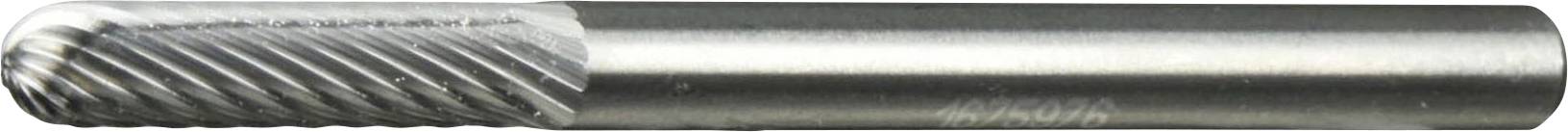 A metal cutting tool with a cylindrical shank and ridged cutting surface.