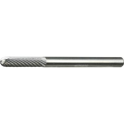 A metal cutting tool with a cylindrical shank and ridged cutting surface.