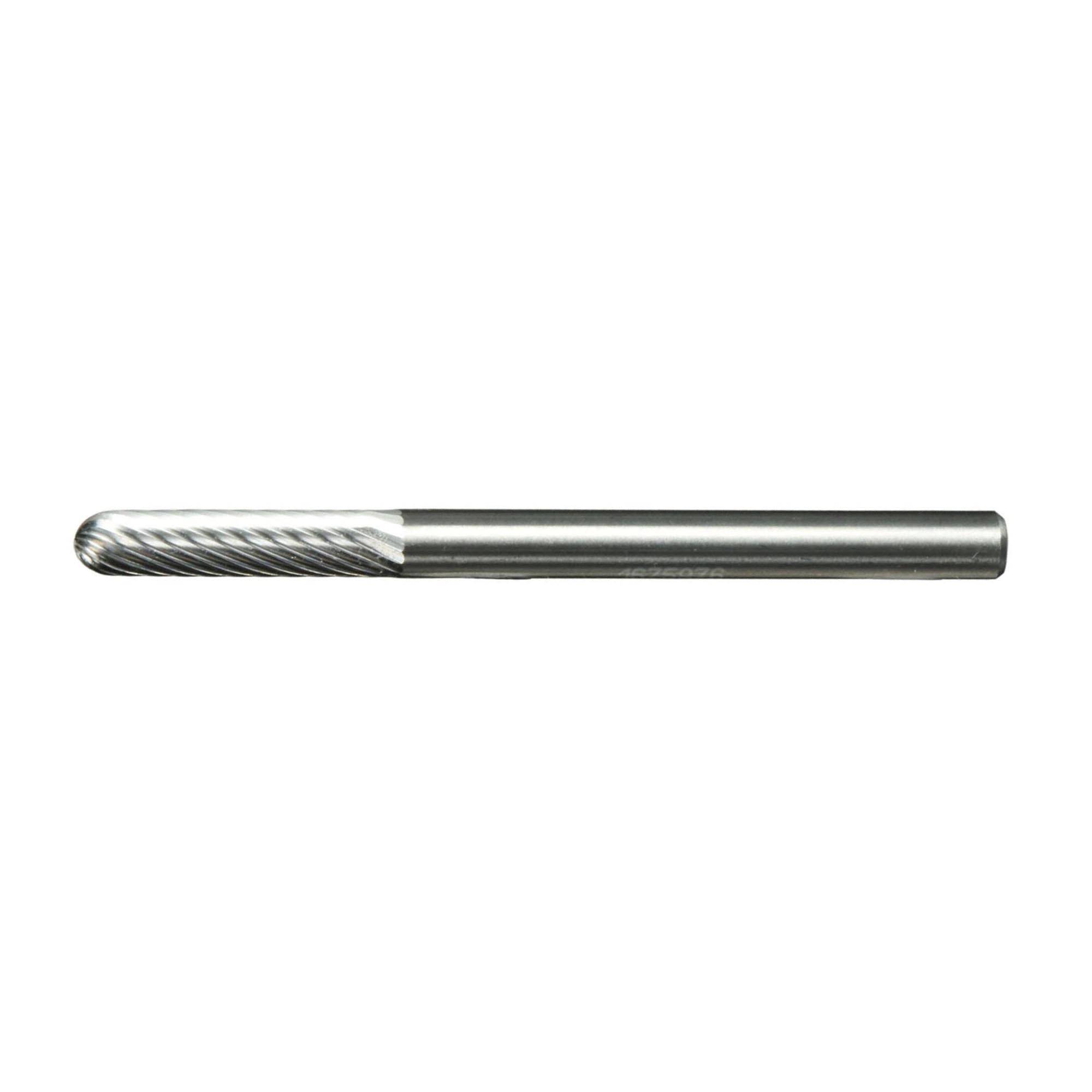 A cylindrical metal tool with a textured, rounded end, likely a rotary file or burr, used for cutting, shaping, or grinding materials.