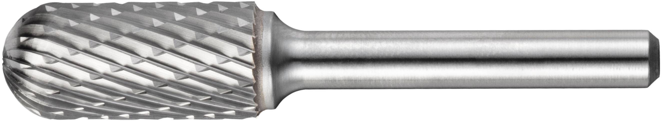 A cylindrical rotary file with a textured, crosscut pattern on the head, used for material shaping and grinding.
