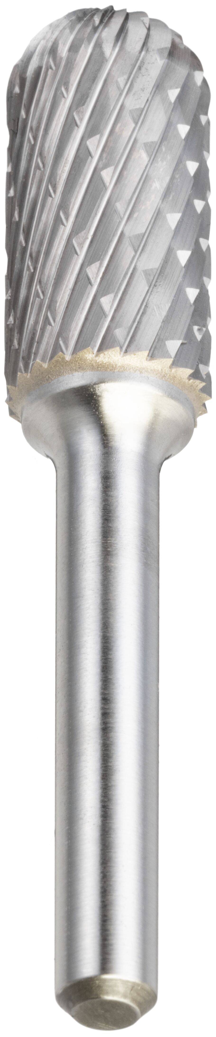 A cylindrical metal burr tool with a textured cutting surface, used for precision shaping and removal in metalworking or woodworking.