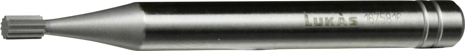 A silver-colored, cylindrical tool part with a grooved end and the word 'LUKAS' engraved on its smooth surface.