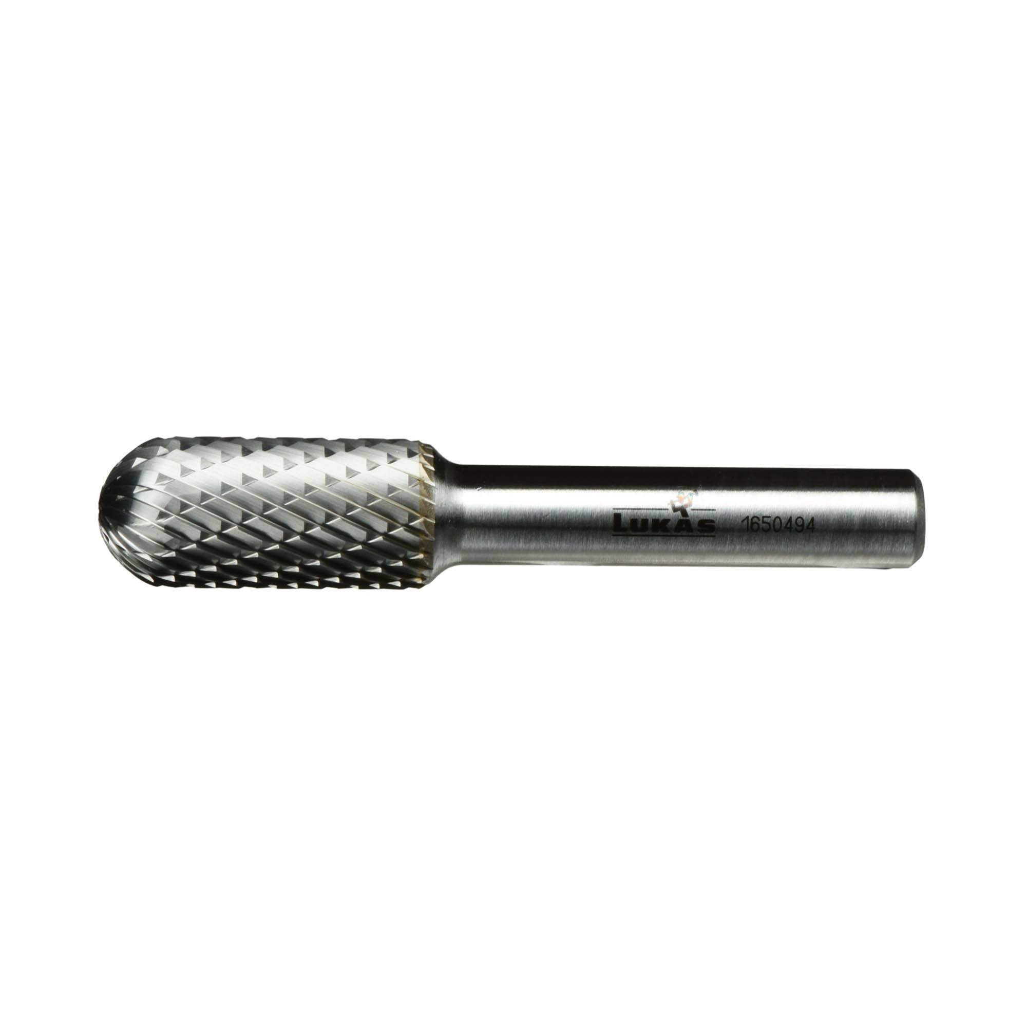 A cylindrical rotary burr with a textured cutting head used for metal shaping and carving.