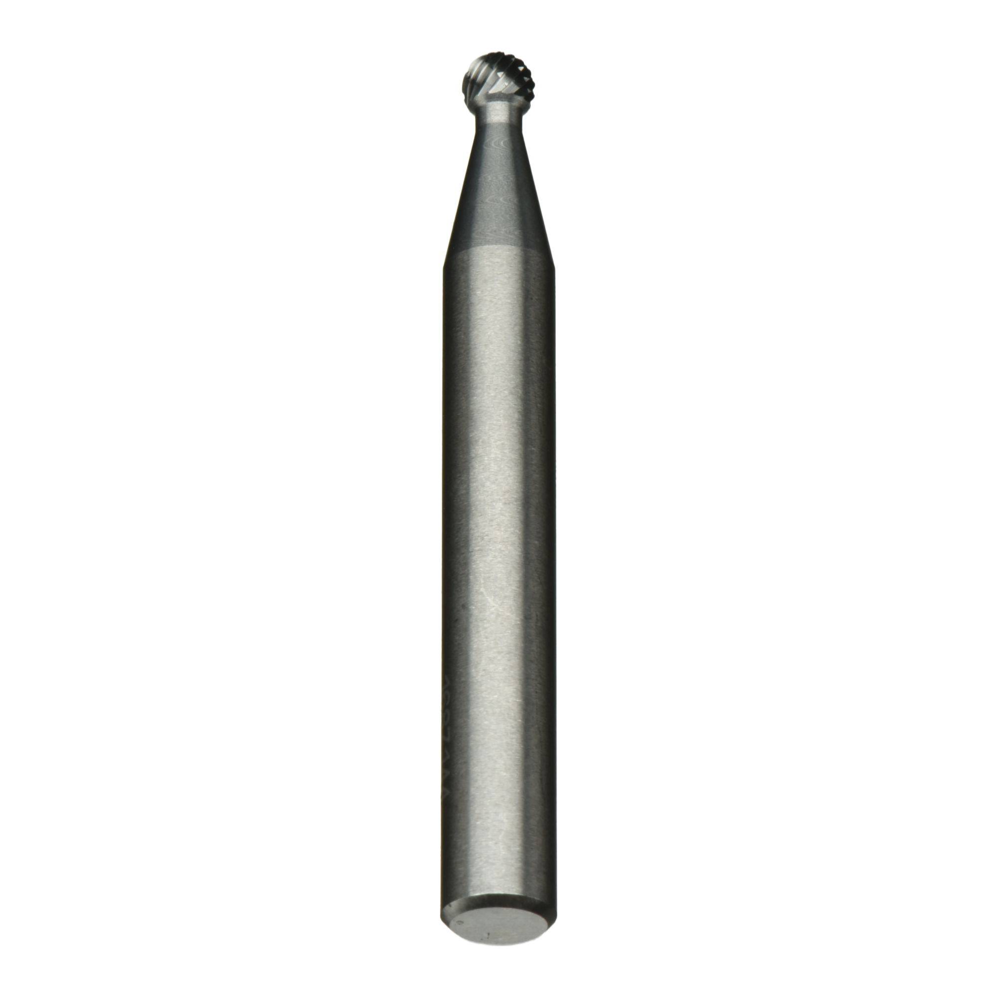 A cylindrical metal tool with a spherical, textured tip used for precision cutting or engraving in manufacturing or crafting processes.