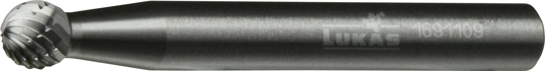 A cylindrical cutting tool with a helical groove pattern, labeled 'Lukas 1054768' on the side, used for precision machining.