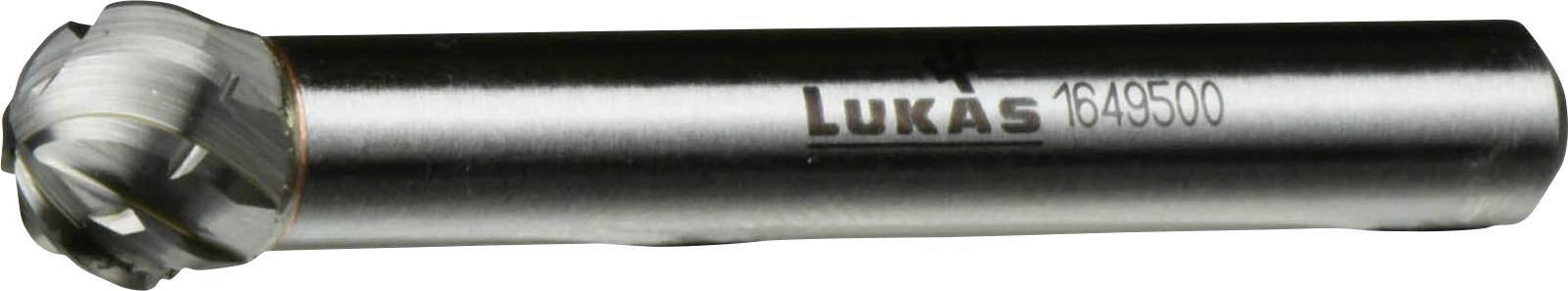 A metallic cylindrical milling tool with a multi-toothed cutting head; the word 'LUKAS' and a product number are engraved on the shaft.