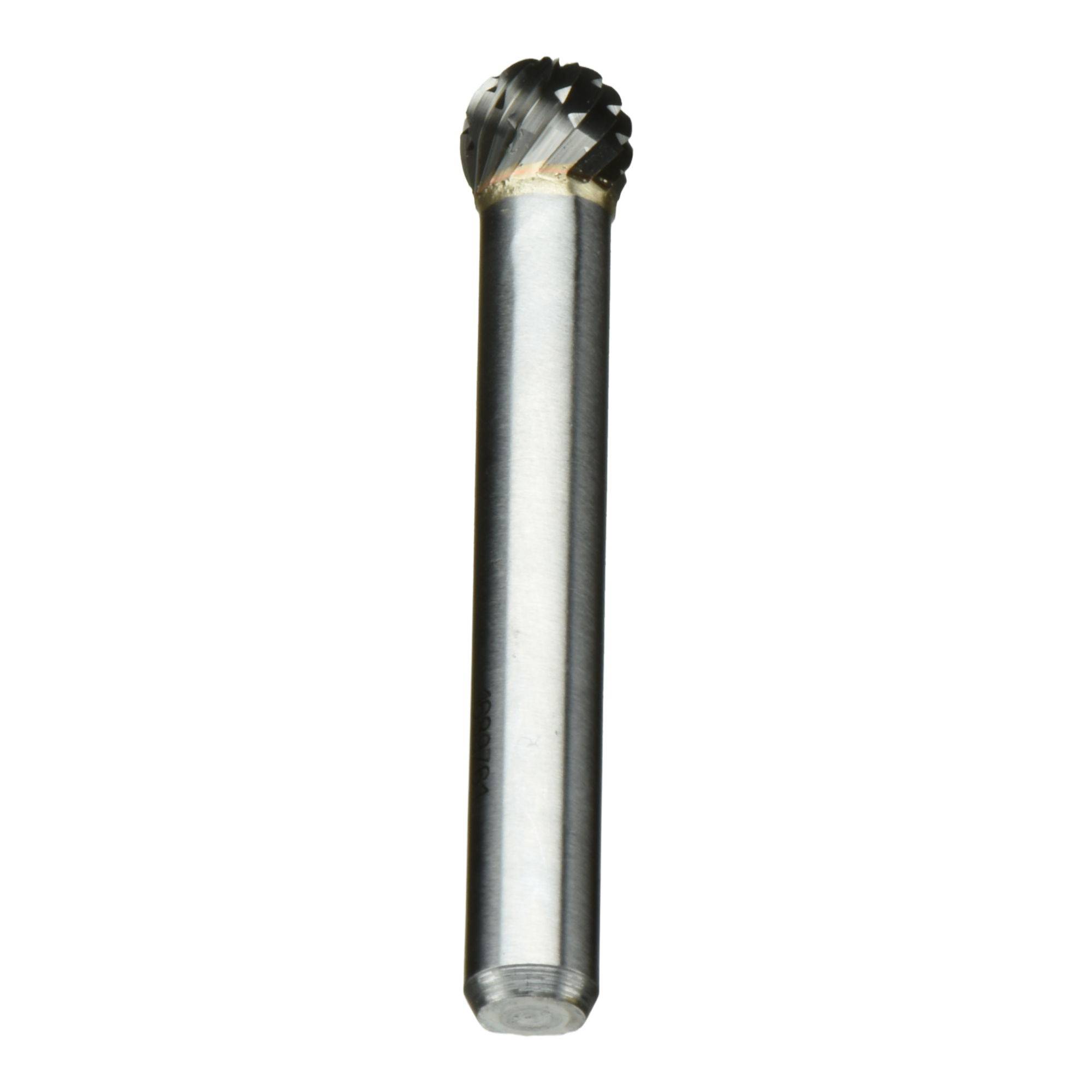 A cylindrical metal rotary tool with a rounded, carved head, used for carving or engraving materials.